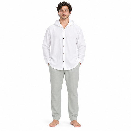 White Hoodie in Thai Cotton — model front view