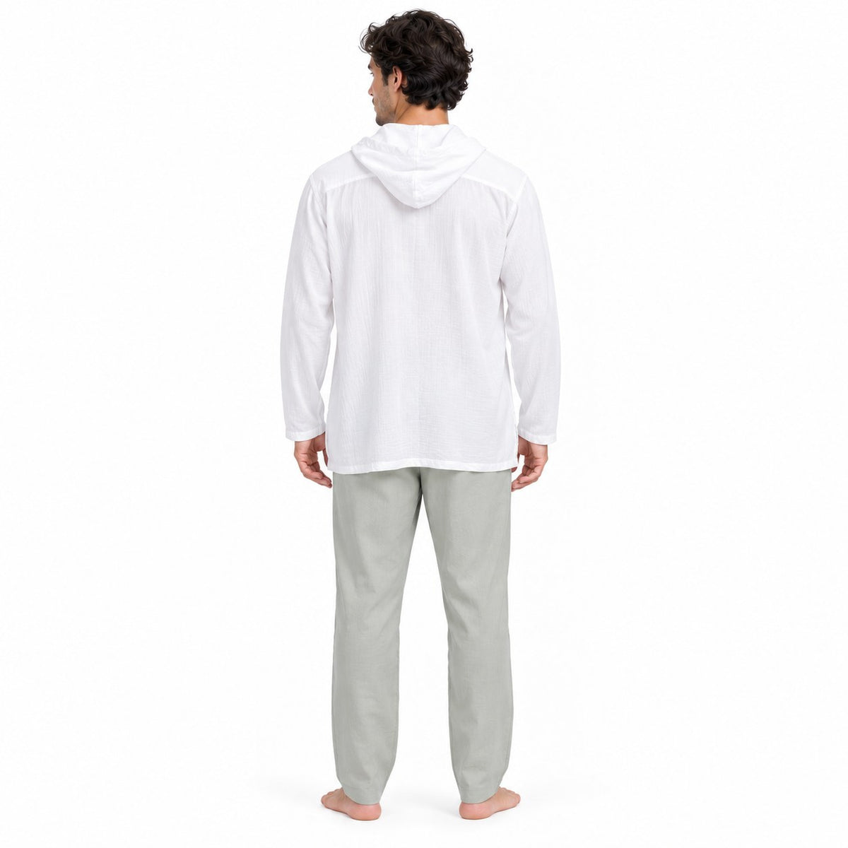 White Hoodie in Thai Cotton — back view