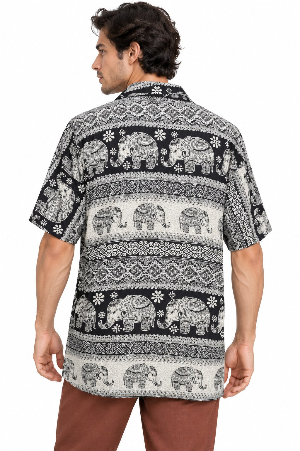 Elephants carrying Flowers in Hawaiian — three-quarter back view