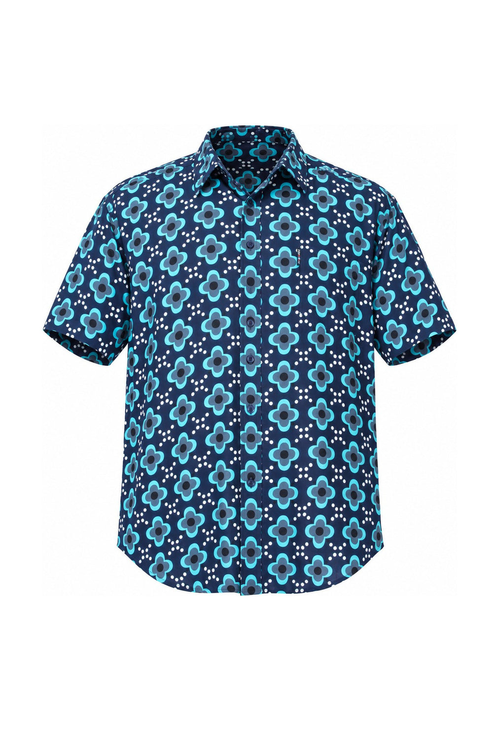 Blue Flowers on Hawaiian Print — ghost mannequin front view