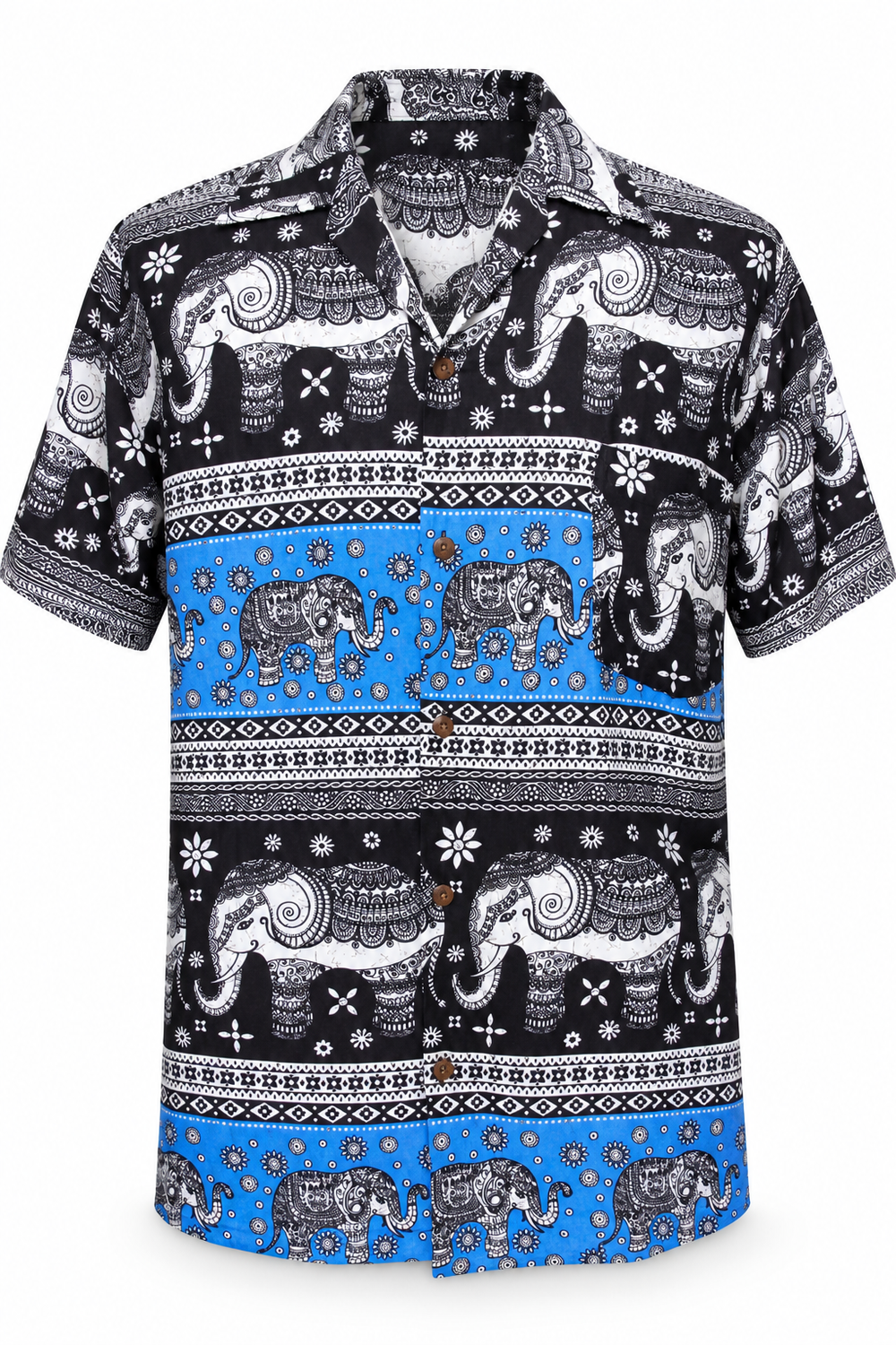 Blue Elephant Paisley Bands men's Hawaiian shirt — ghost mannequin front