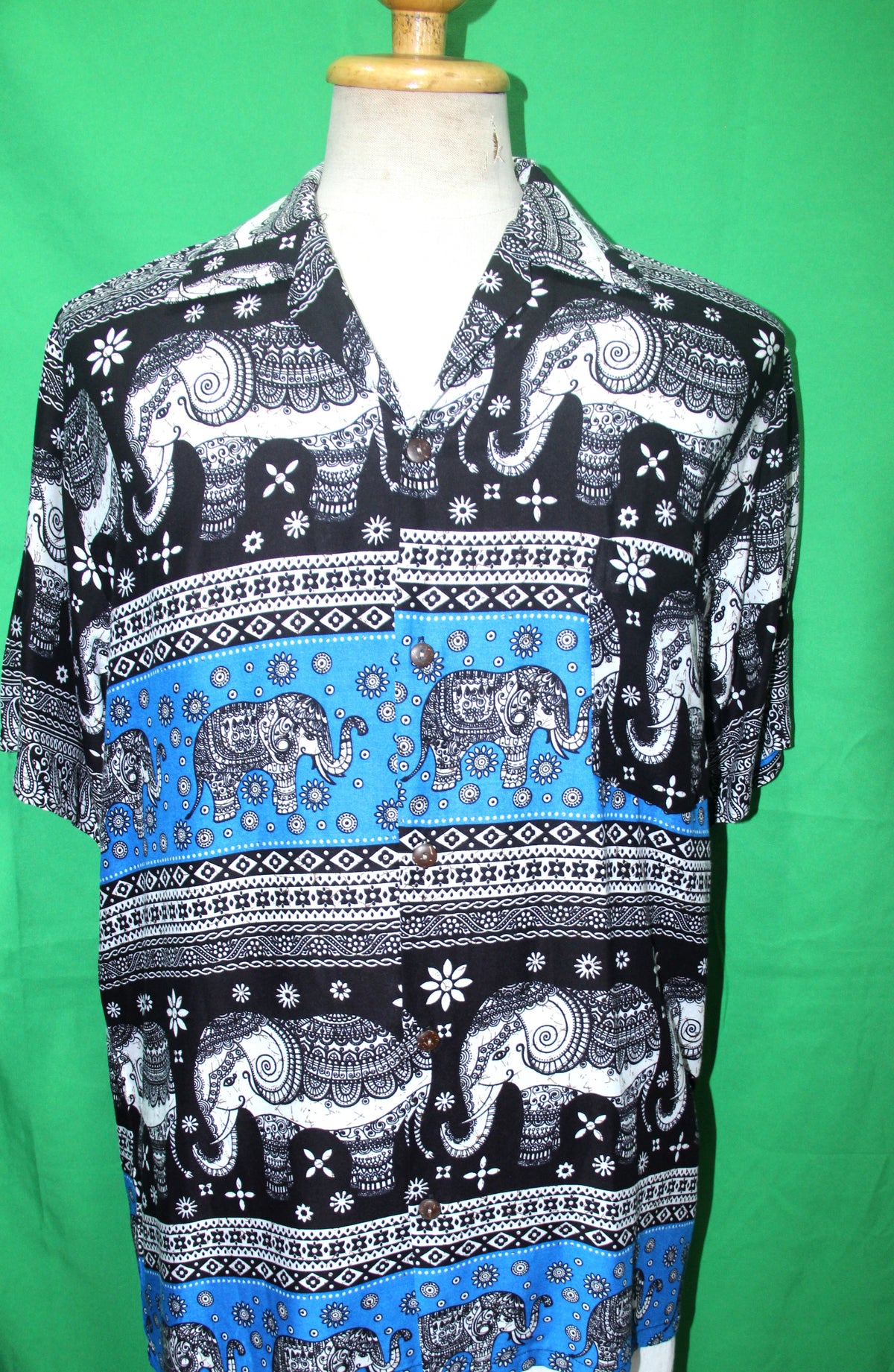 Blue Elephant Paisley Bands men's Hawaiian shirt — full garment