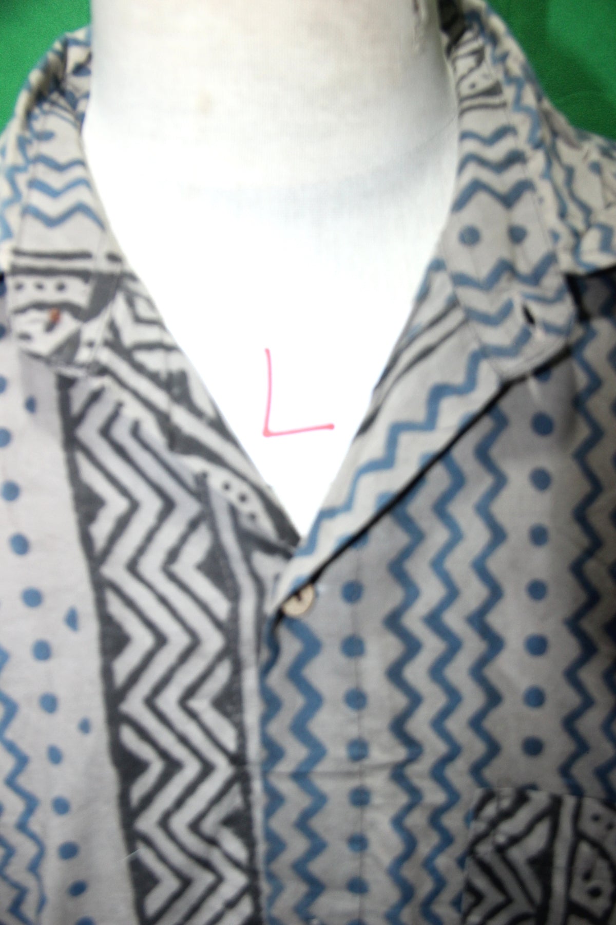 Blue Tribal Stripes men's Hawaiian shirt — fabric detail