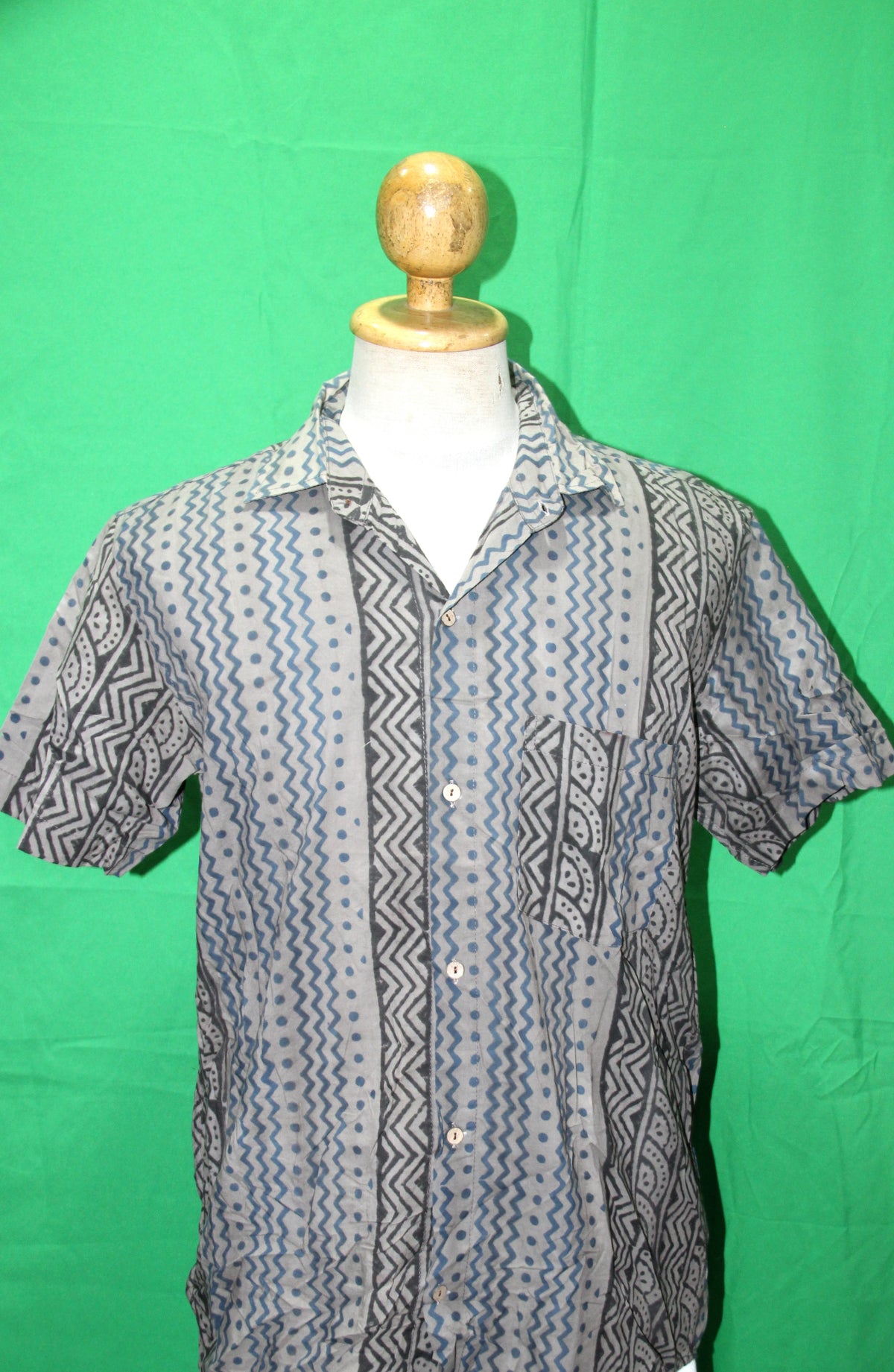 Blue Tribal Stripes men's Hawaiian shirt — full garment