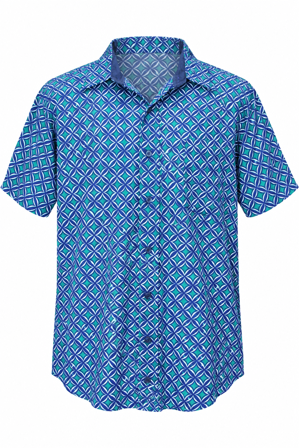 Blue Violet Lattice men's Hawaiian shirt — ghost mannequin front