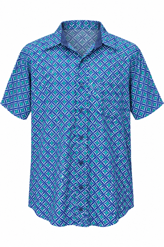 Blue Violet Lattice men's Hawaiian shirt — ghost mannequin front