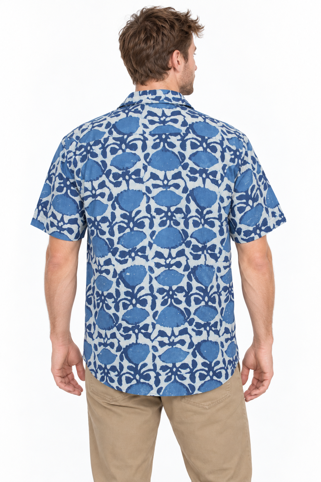 Cobalt Flower Vines men's Hawaiian shirt — model back