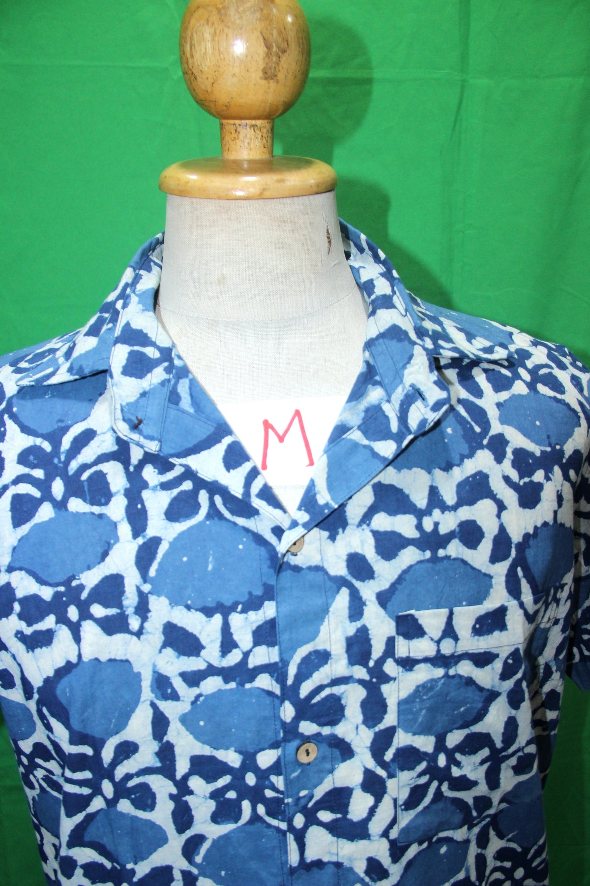 Cobalt Flower Vines men's Hawaiian shirt — fabric detail