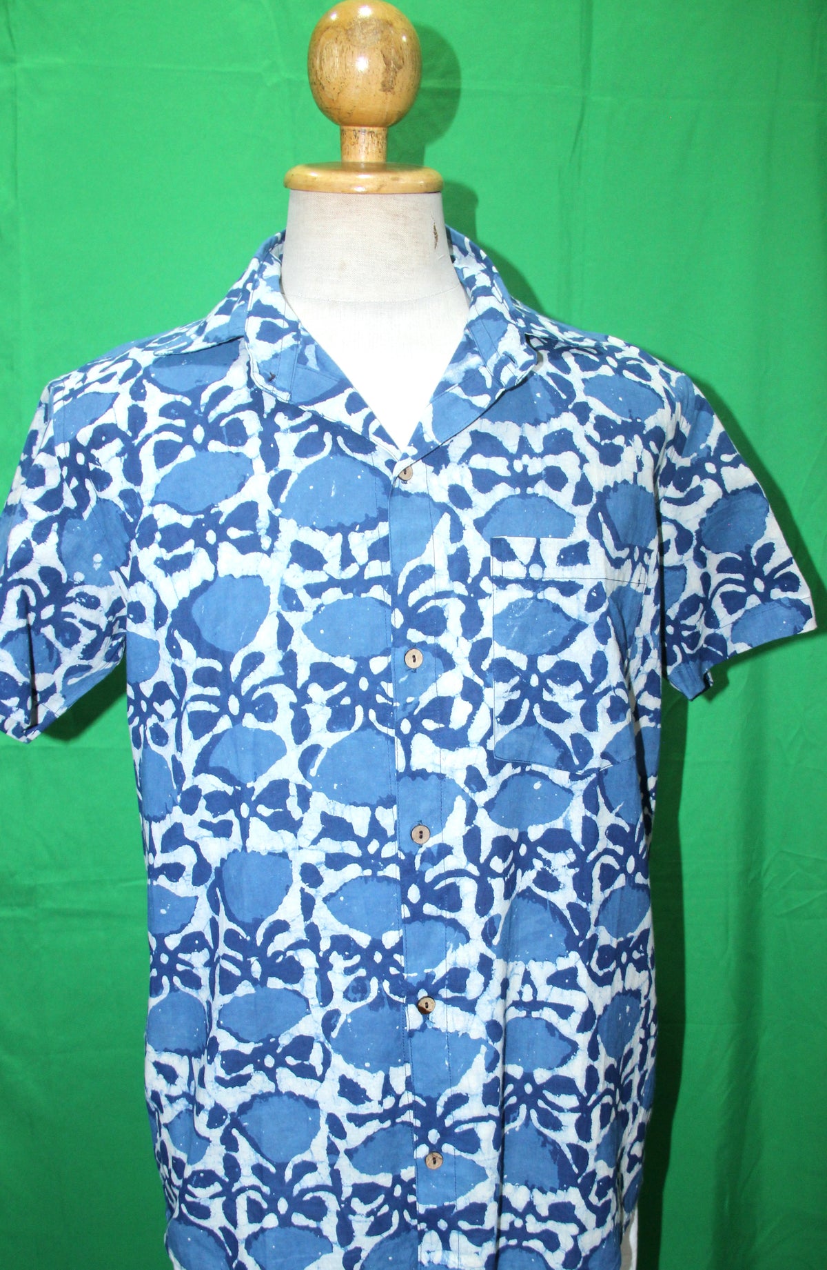 Cobalt Flower Vines men's Hawaiian shirt — full garment