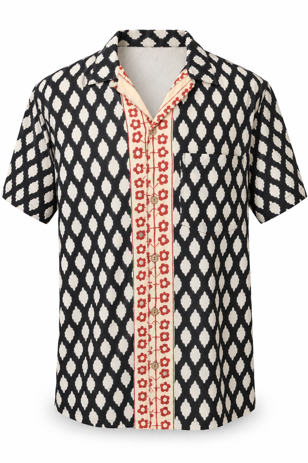 Diamond Ikat with Red Trim men's Hawaiian shirt — ghost mannequin front