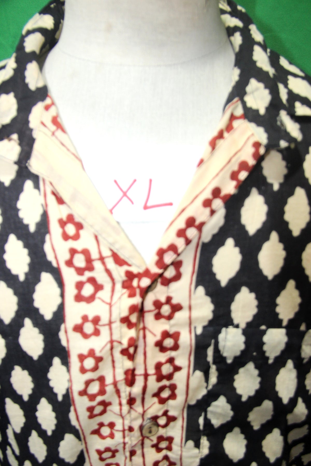 Diamond Ikat with Red Trim men's Hawaiian shirt — fabric detail