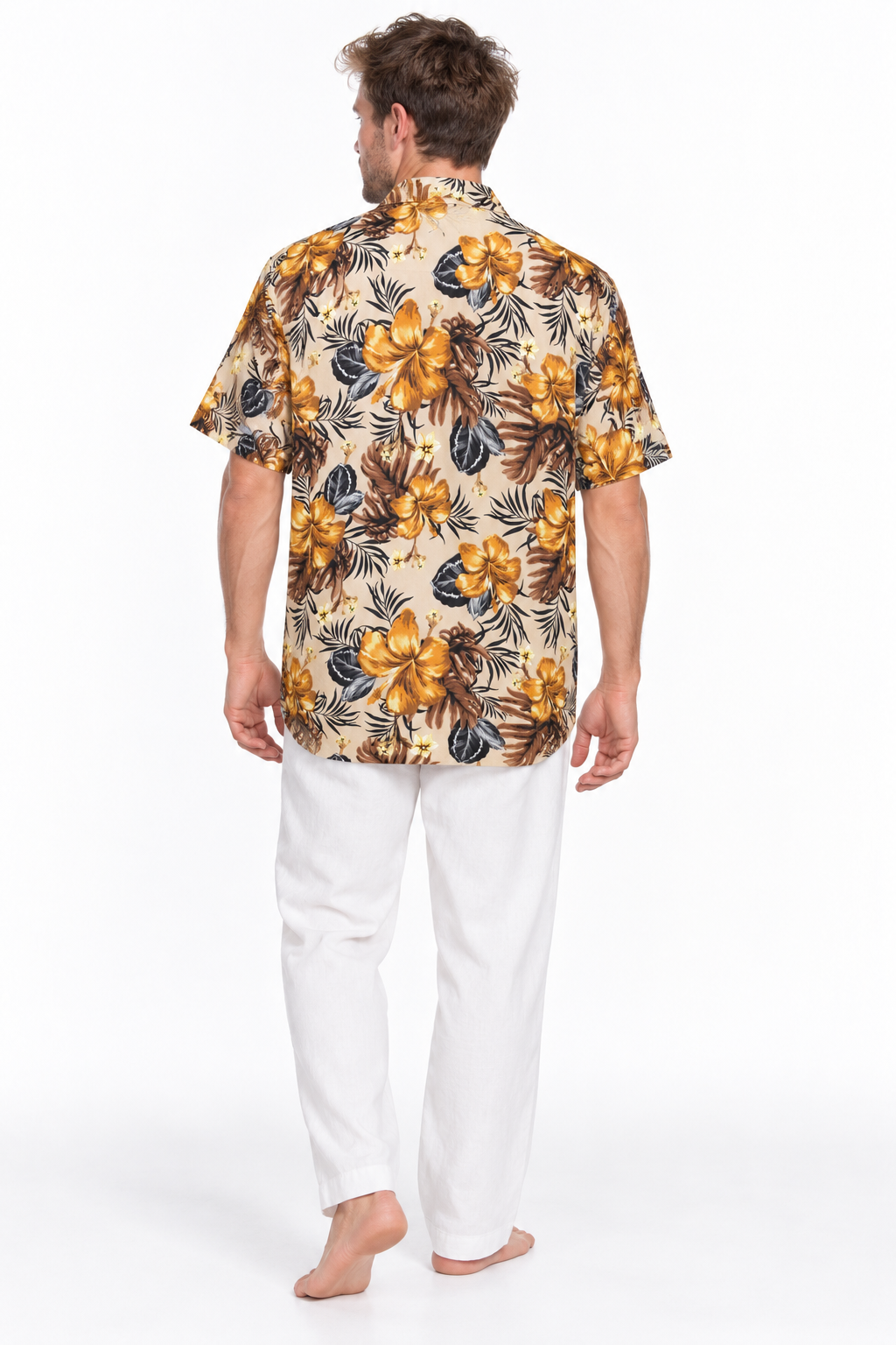 Golden Hibiscus Garden men's Hawaiian shirt — model back