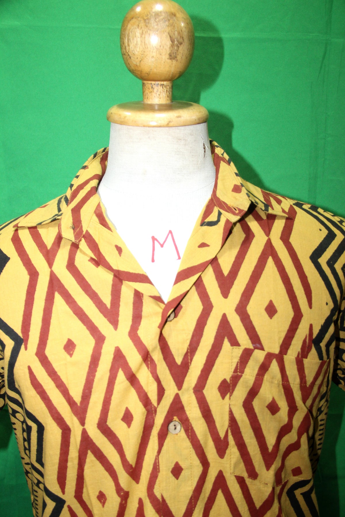 Golden Tribal Diamonds men's Hawaiian shirt — fabric detail