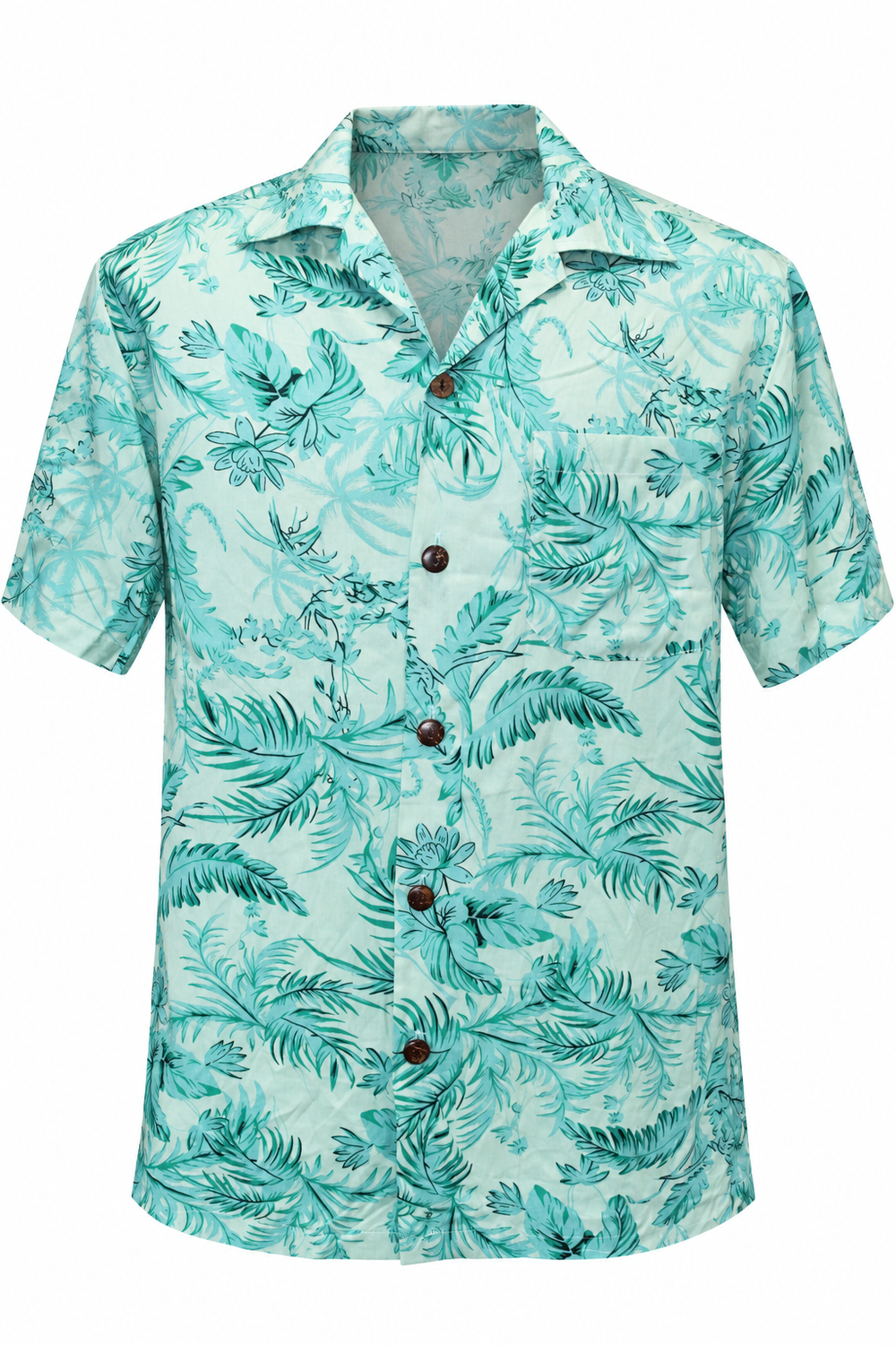 Mint Jungle Foliage men's Hawaiian shirt — ghost mannequin front