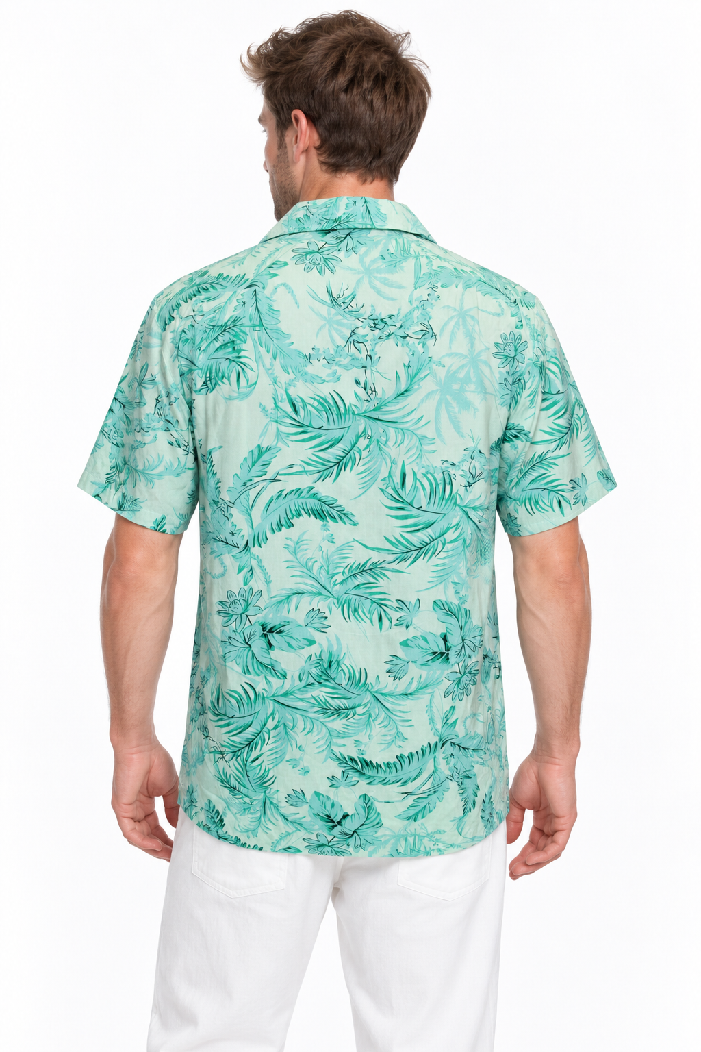 Mint Jungle Foliage men's Hawaiian shirt — model back