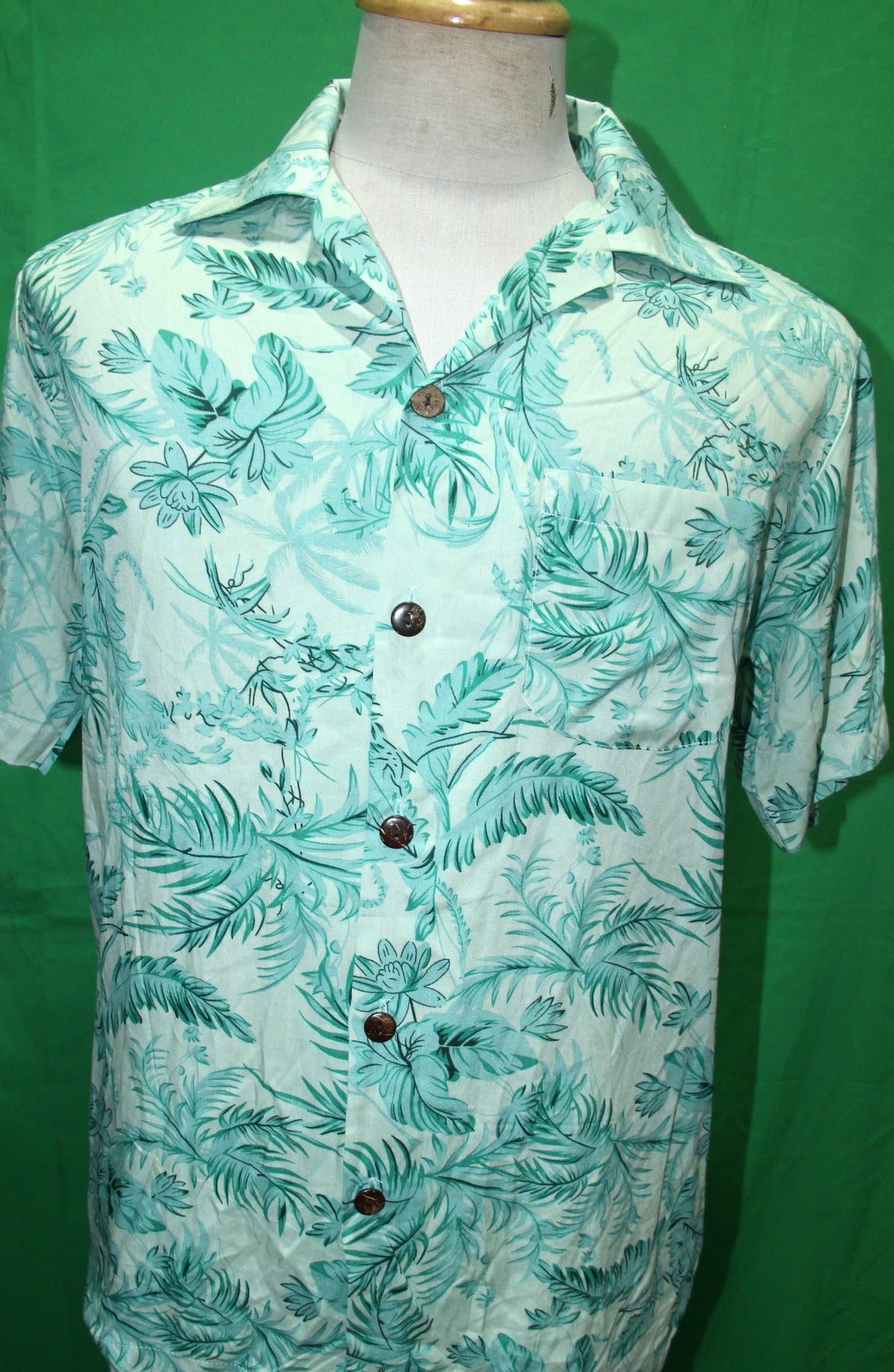 Mint Jungle Foliage men's Hawaiian shirt — full garment