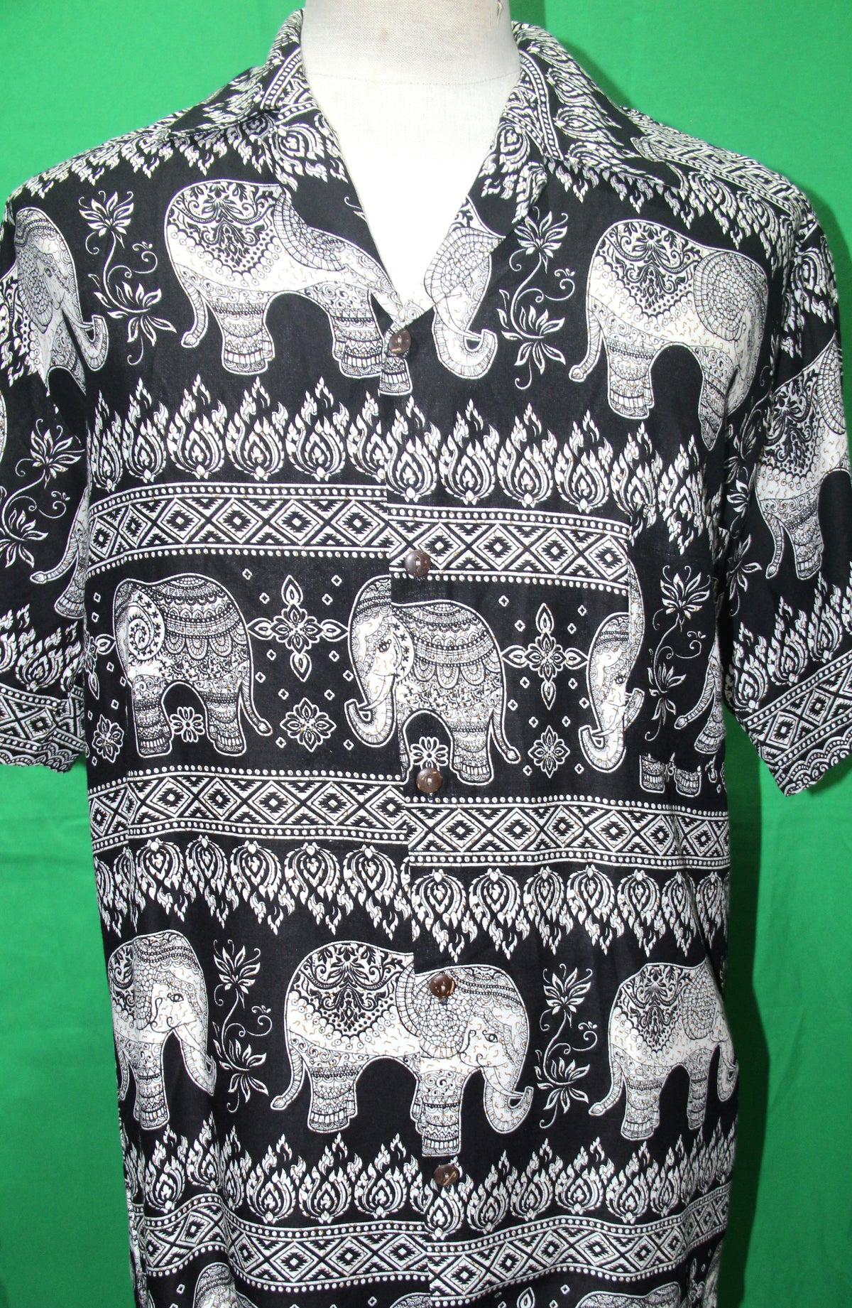 Monochrome Elephant Parade men's Hawaiian shirt — full garment