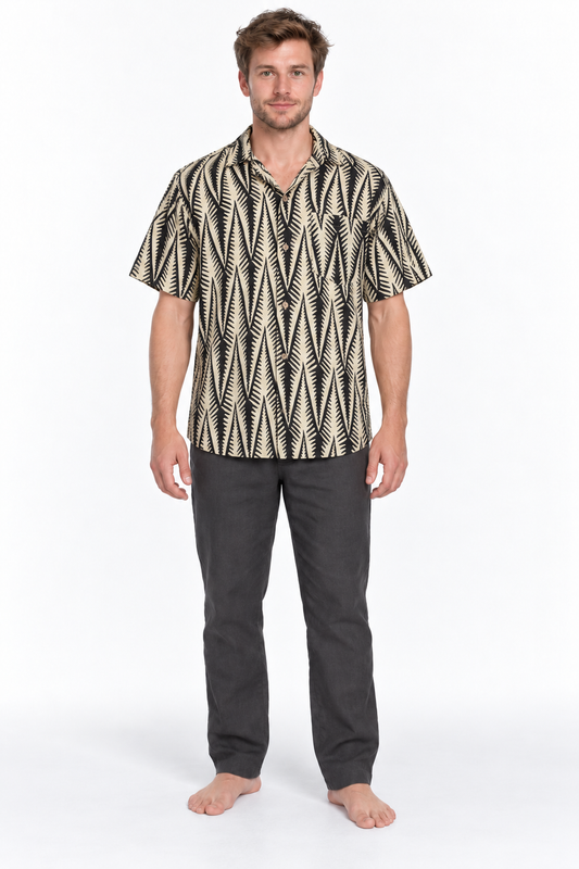 Monochrome Fern Leaves men's Hawaiian shirt — model front