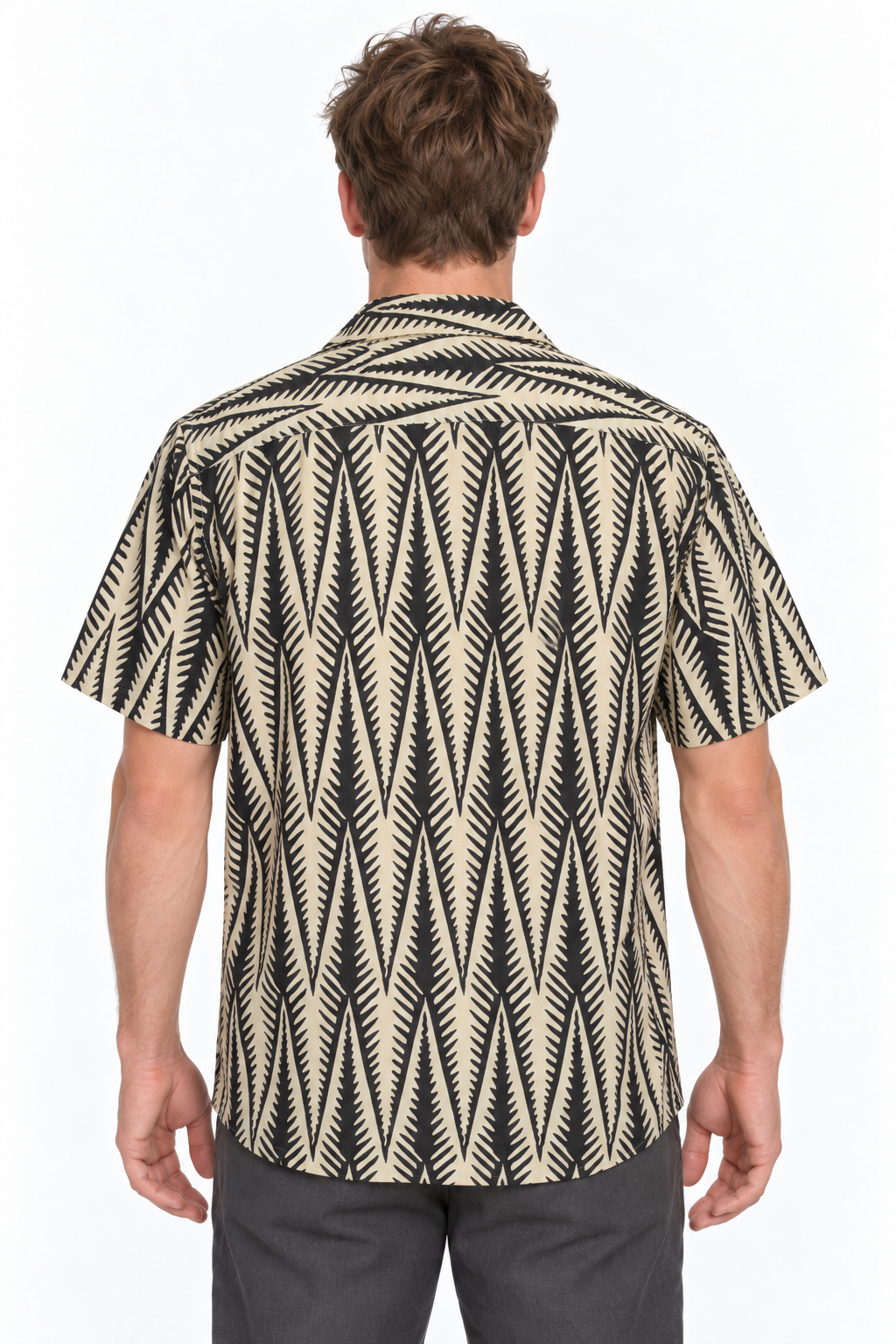 Monochrome Fern Leaves men's Hawaiian shirt — model back
