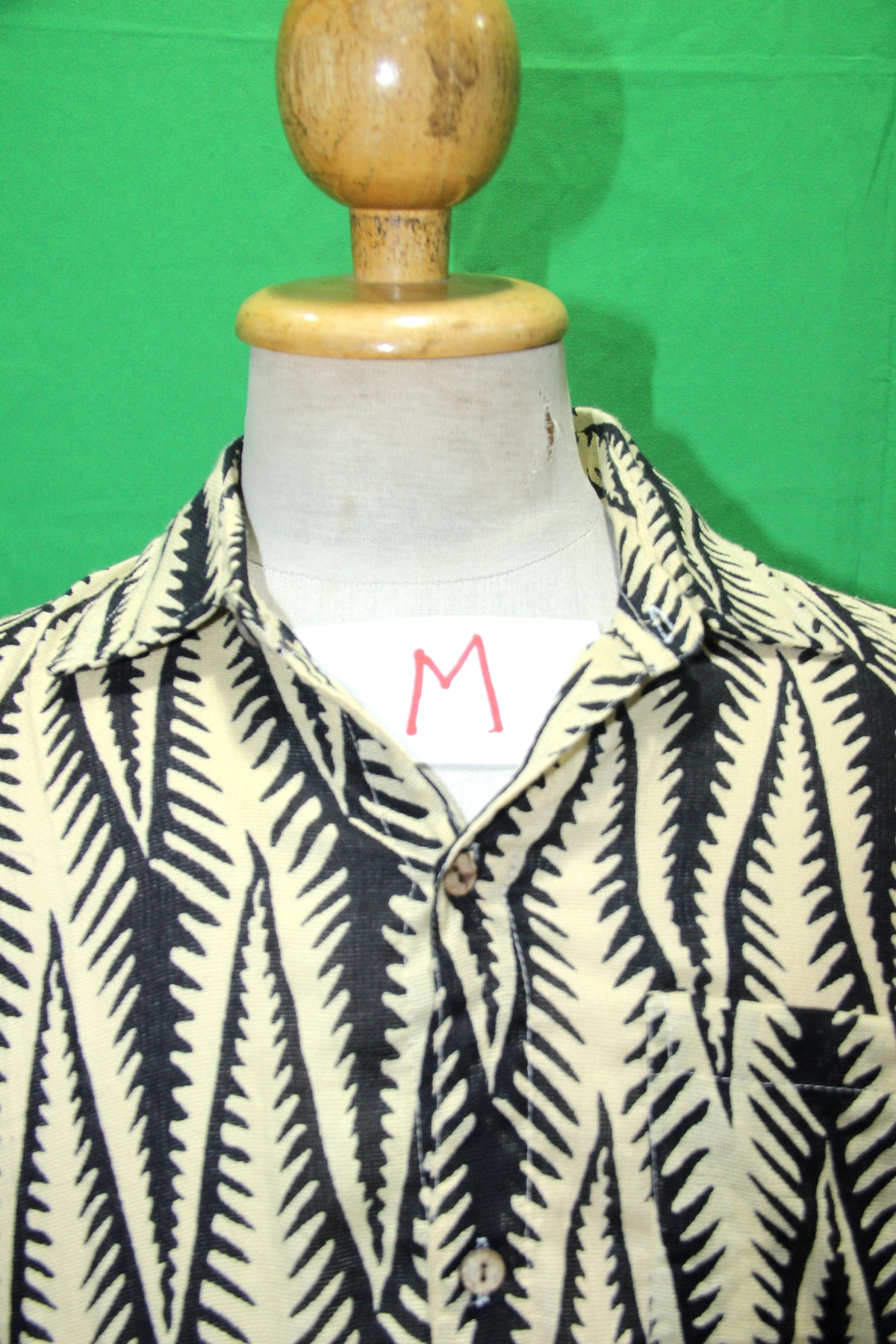 Monochrome Fern Leaves men's Hawaiian shirt — fabric detail
