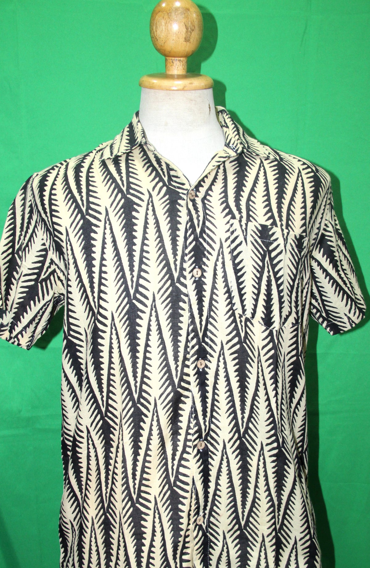 Monochrome Fern Leaves men's Hawaiian shirt — full garment