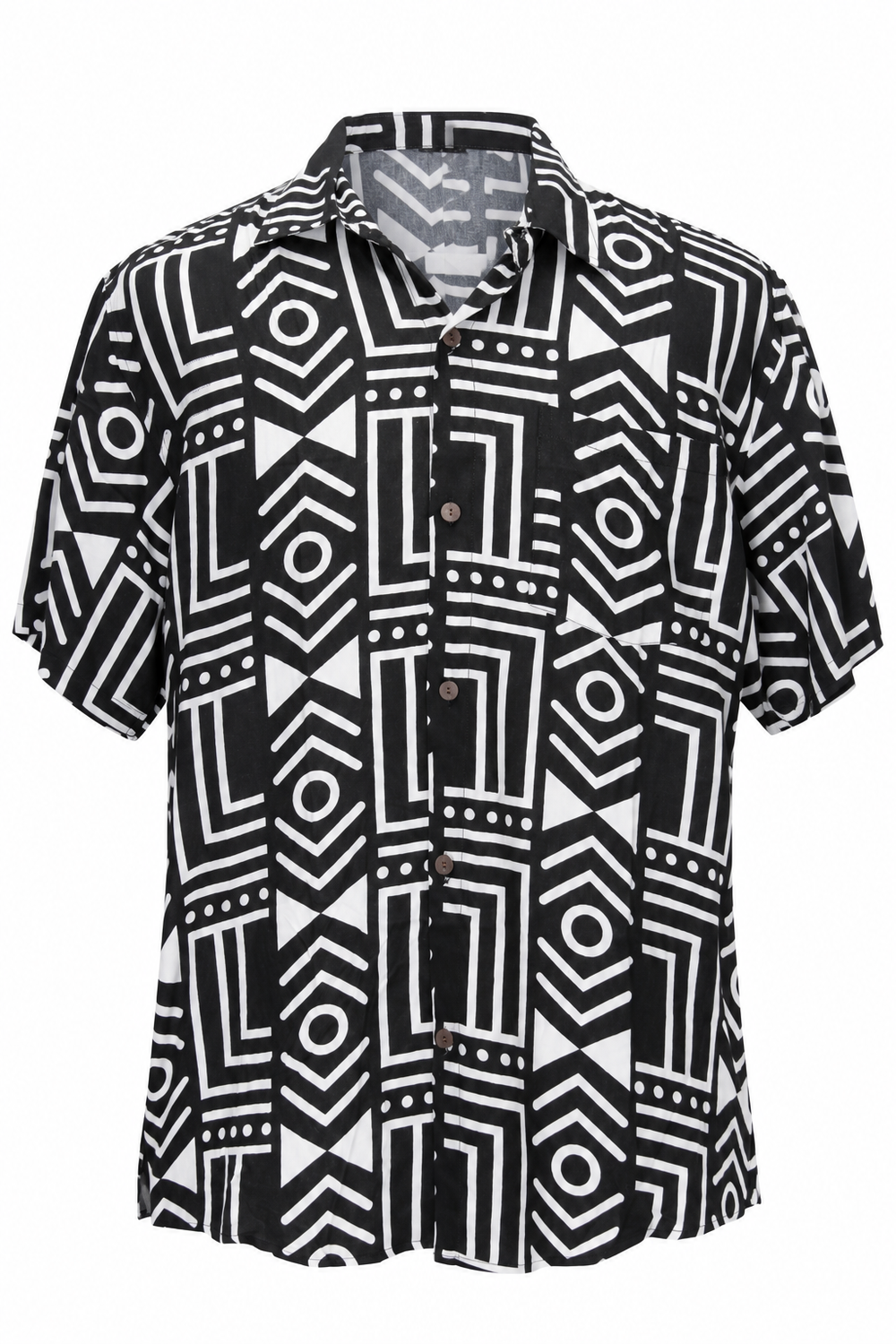 Monochrome Maze men's Hawaiian shirt — ghost mannequin front
