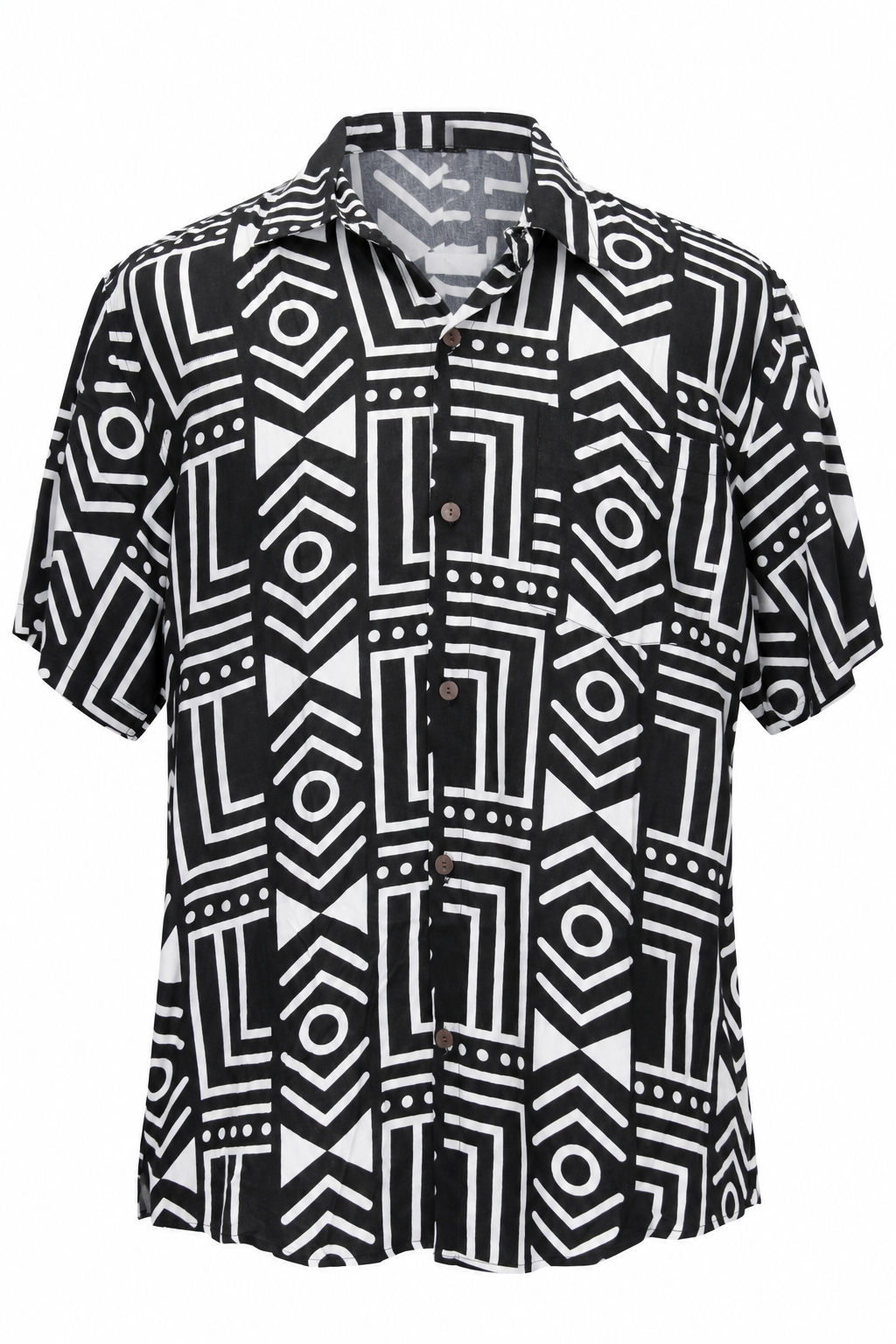 Monochrome Maze men's Hawaiian shirt — ghost mannequin front