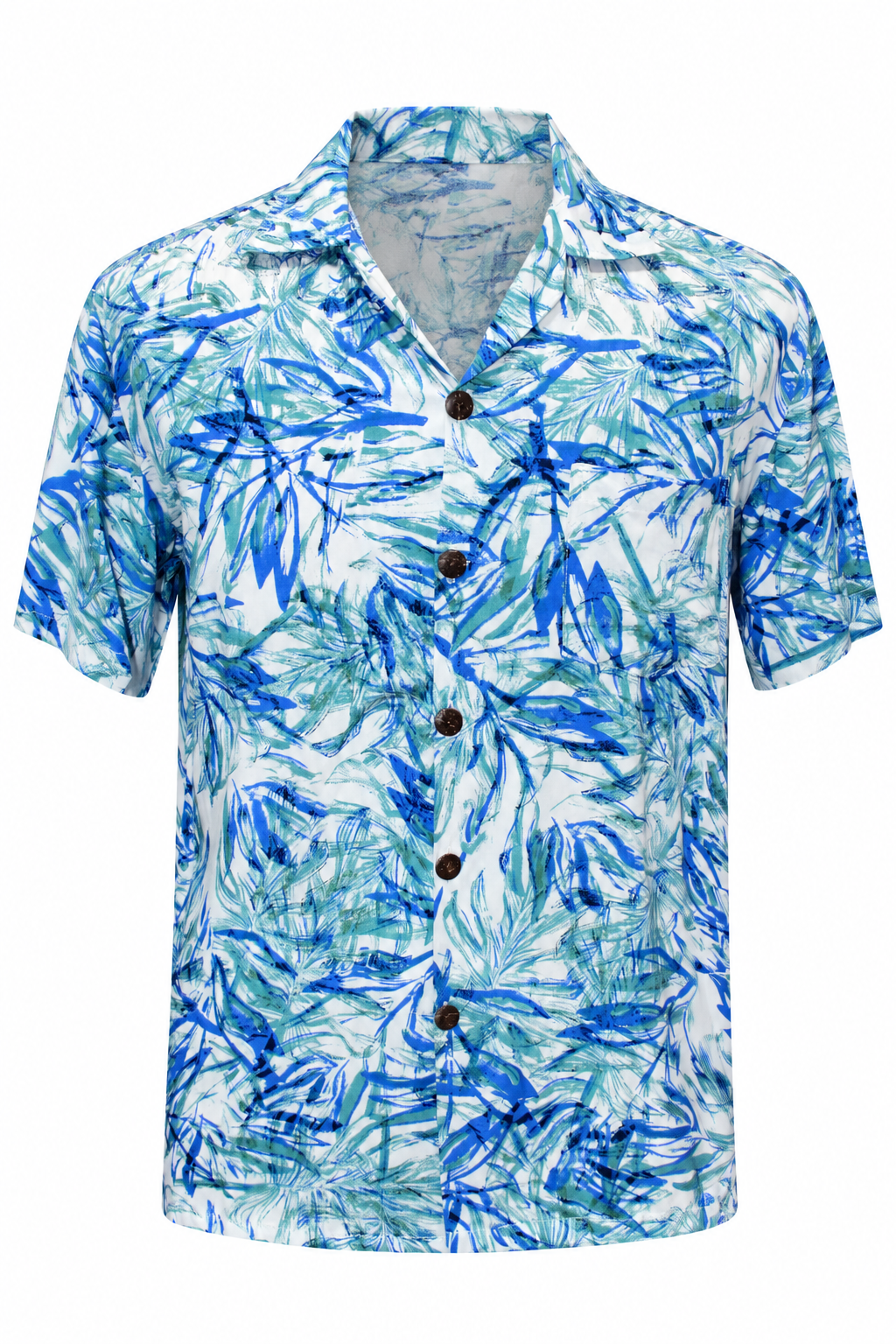 Ocean Bamboo Leaves men's Hawaiian shirt — ghost mannequin front