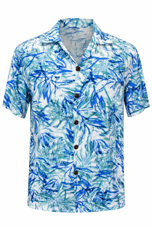 Ocean Bamboo Leaves men's Hawaiian shirt — ghost mannequin front
