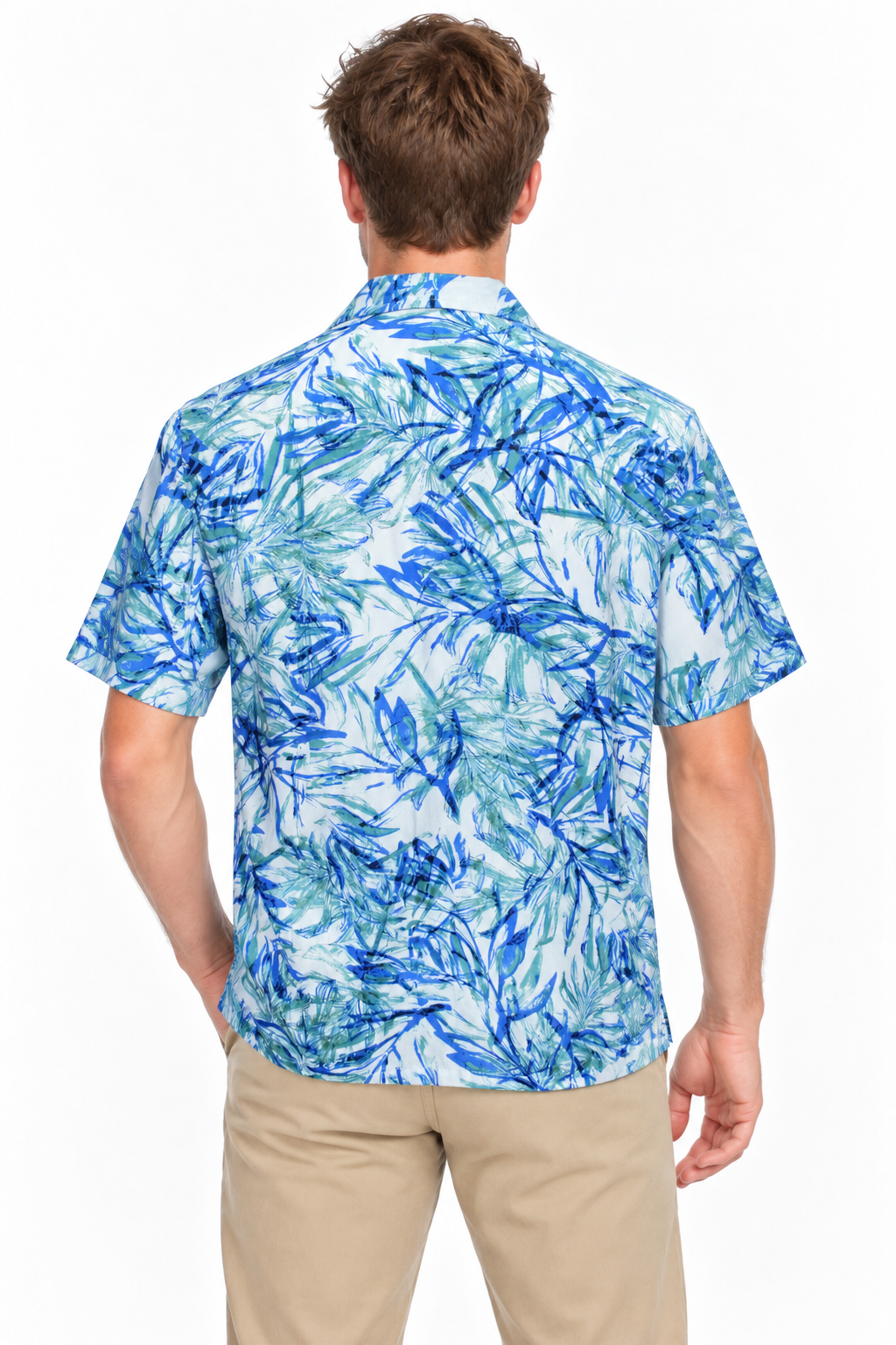 Ocean Bamboo Leaves men's Hawaiian shirt — model back