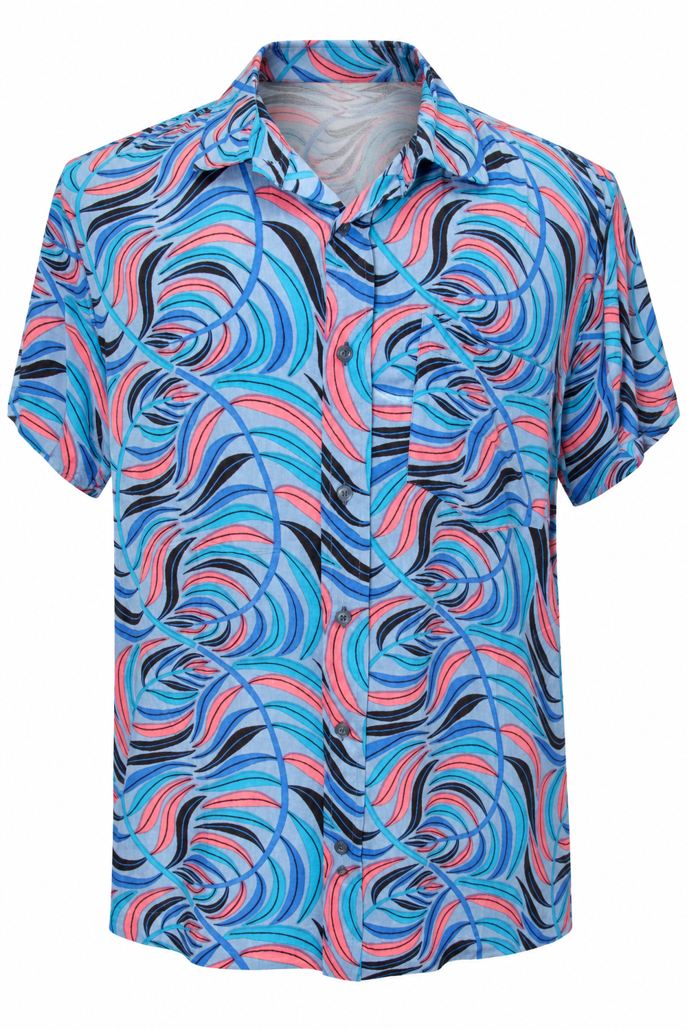 Psychedelic Ocean Waves men's Hawaiian shirt — ghost mannequin front