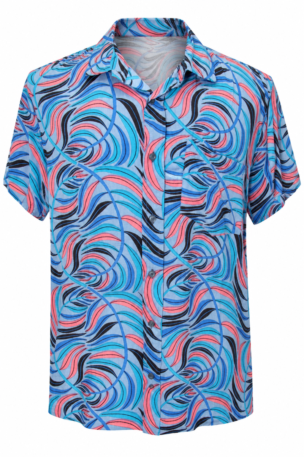 Psychedelic Ocean Waves men's Hawaiian shirt — ghost mannequin front