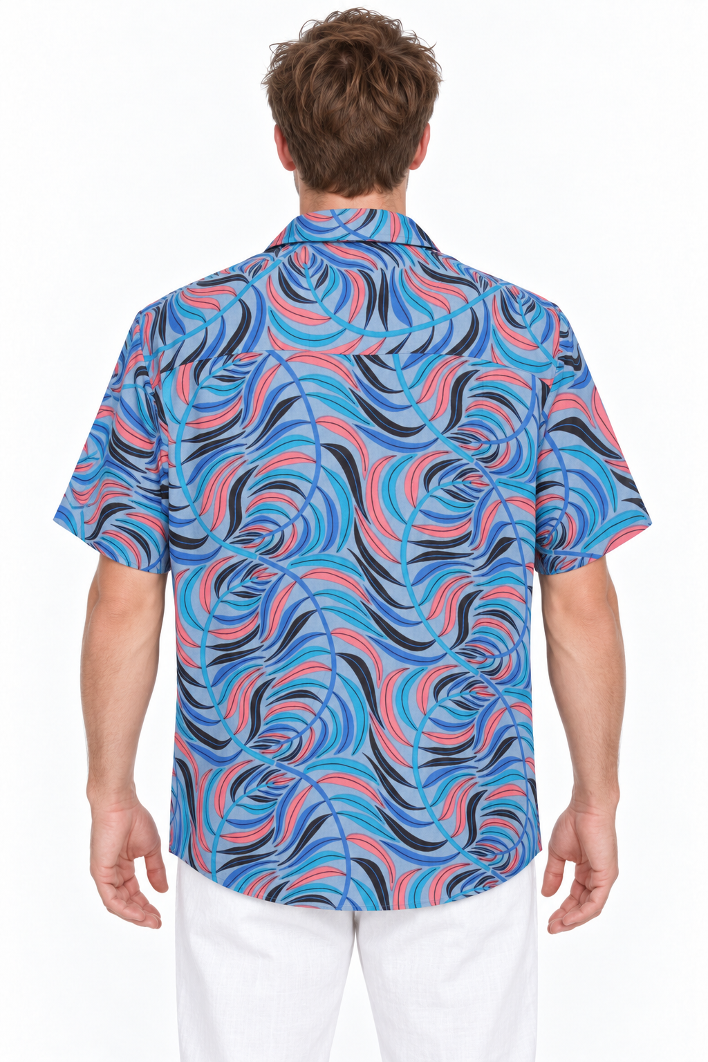 Psychedelic Ocean Waves men's Hawaiian shirt — model back