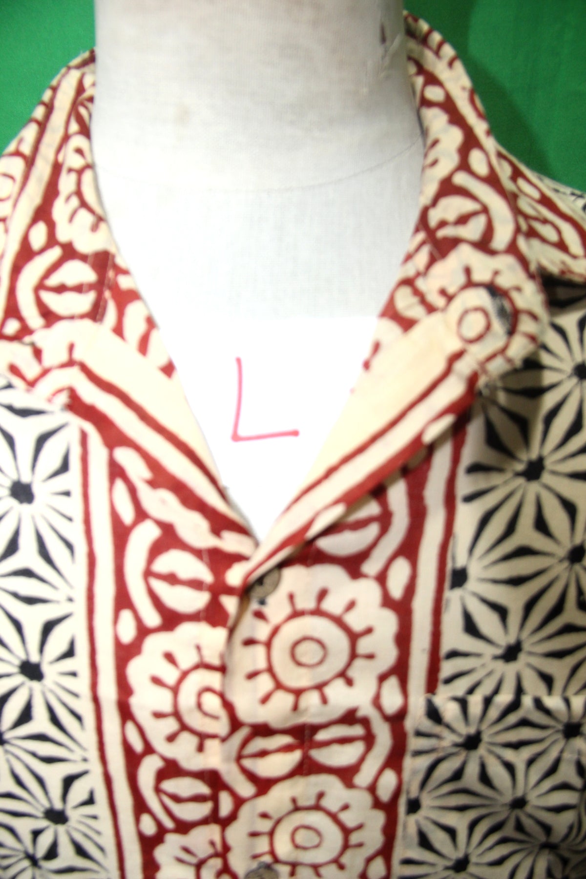Rust Floral Panel men's Hawaiian shirt — fabric detail
