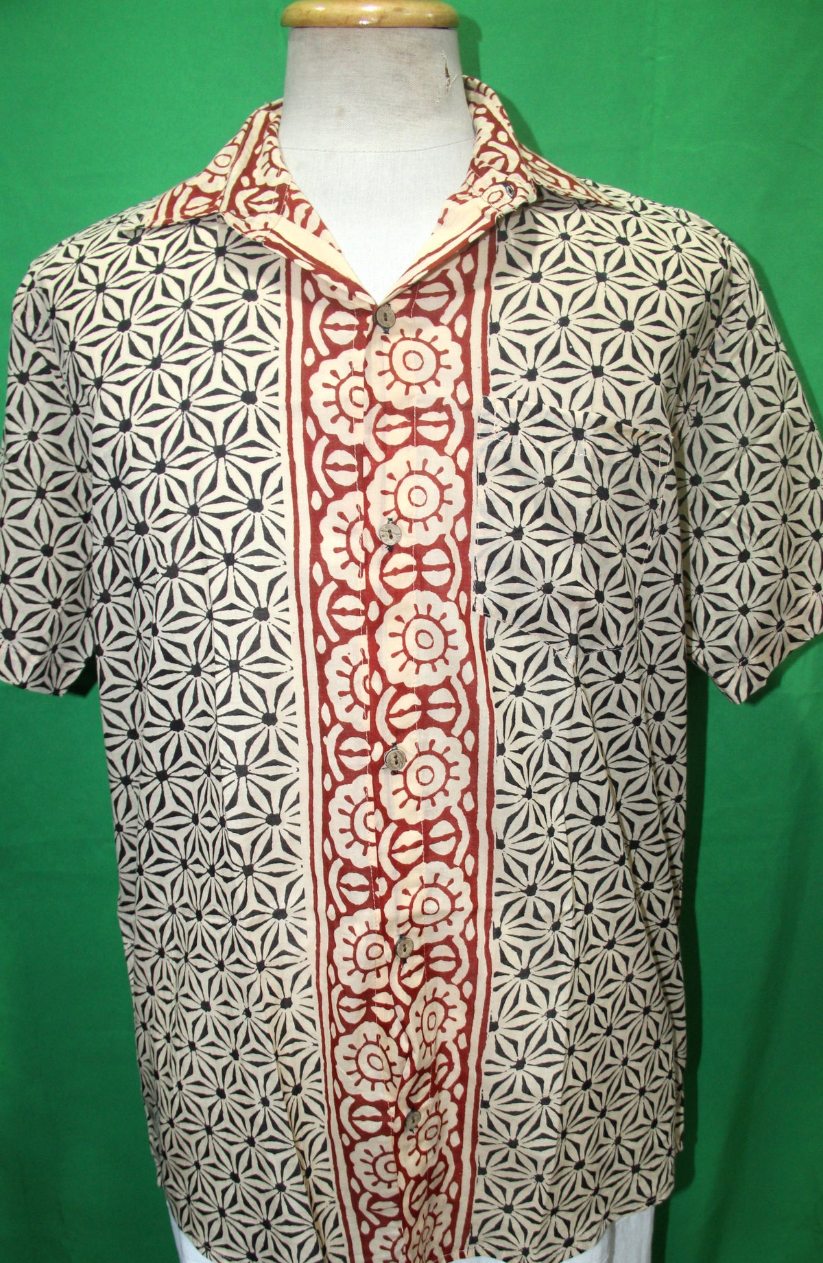 Rust Floral Panel men's Hawaiian shirt — full garment