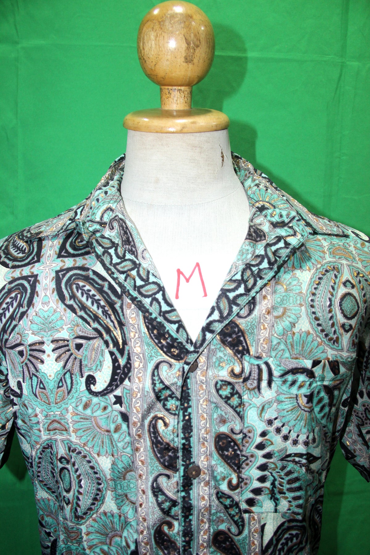 Sage Paisley Garden men's Hawaiian shirt — fabric detail