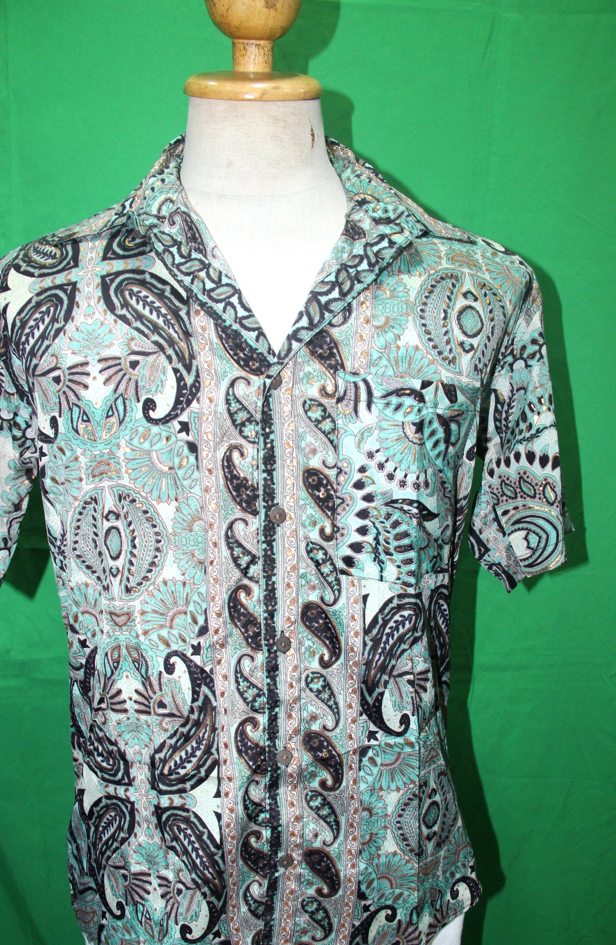 Sage Paisley Garden men's Hawaiian shirt — full garment