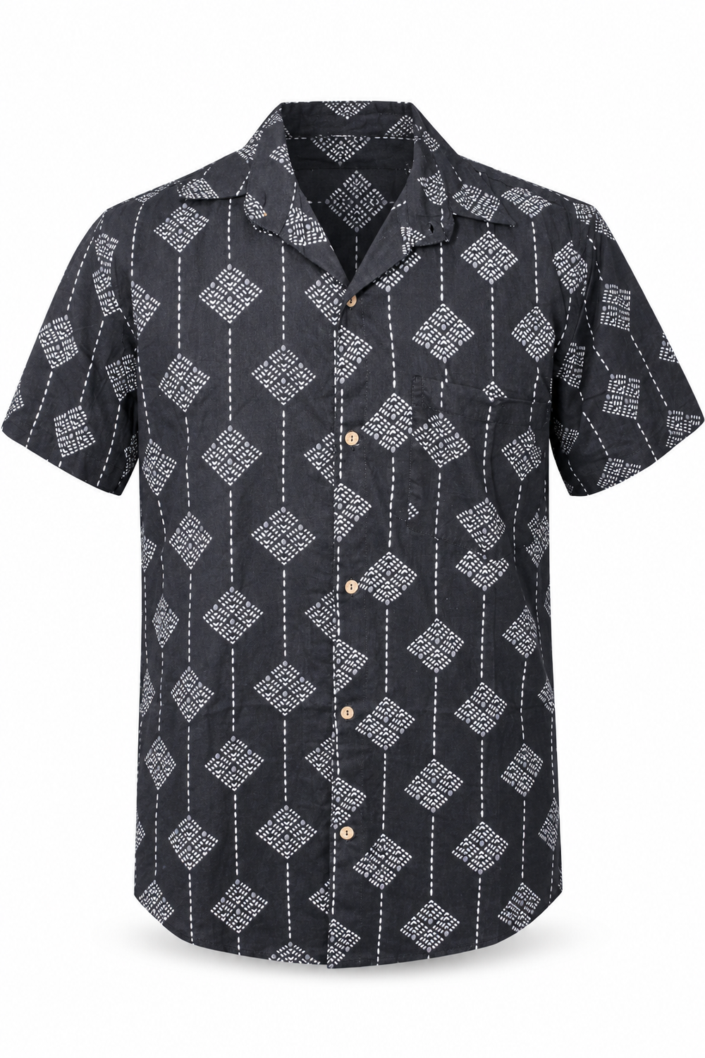 Silver Diamond Grid men's Hawaiian shirt — ghost mannequin front