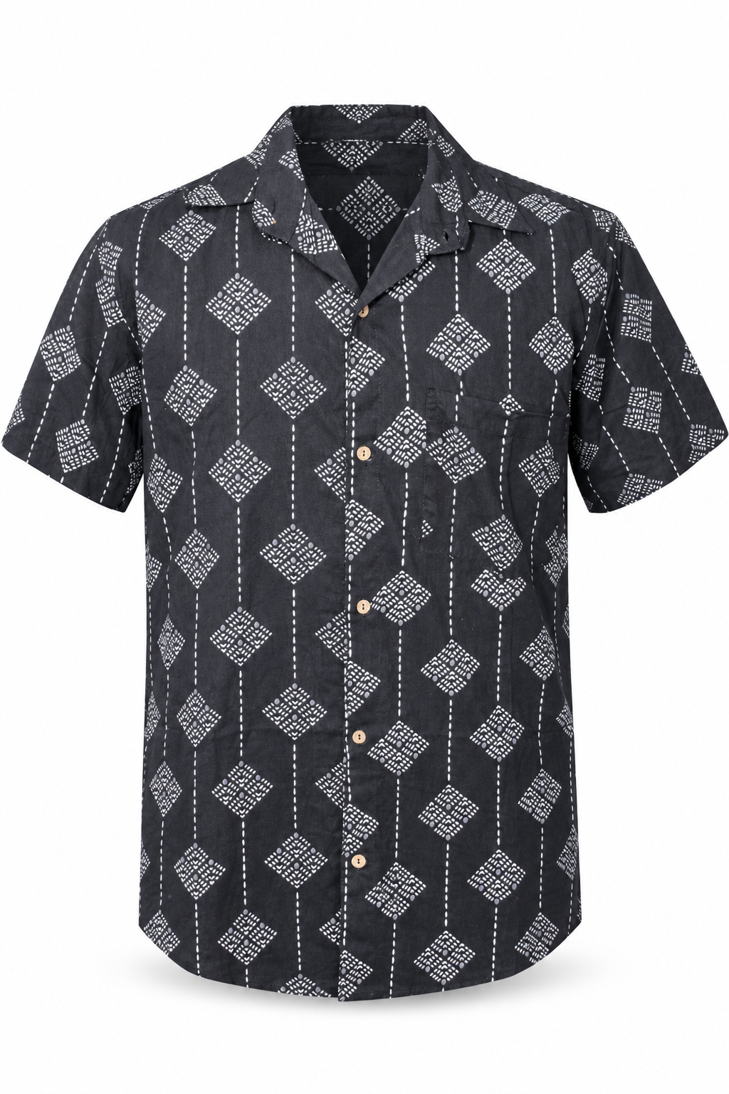 Silver Diamond Grid men's Hawaiian shirt — ghost mannequin front