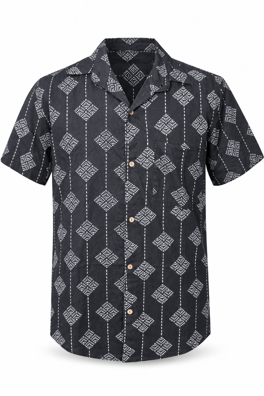 Silver Diamond Grid men's Hawaiian shirt — ghost mannequin front