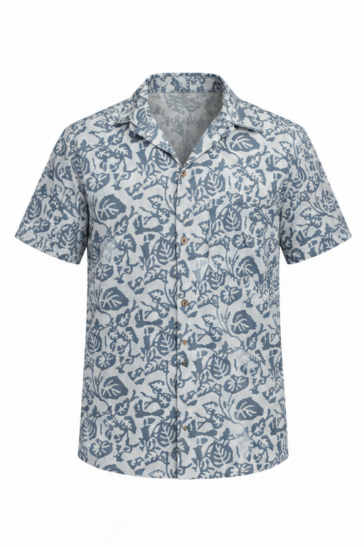 Silver Paisley Garden men's Hawaiian shirt — ghost mannequin front