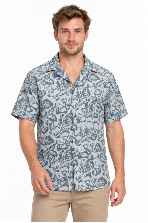 Silver Paisley Garden men's Hawaiian shirt — model front