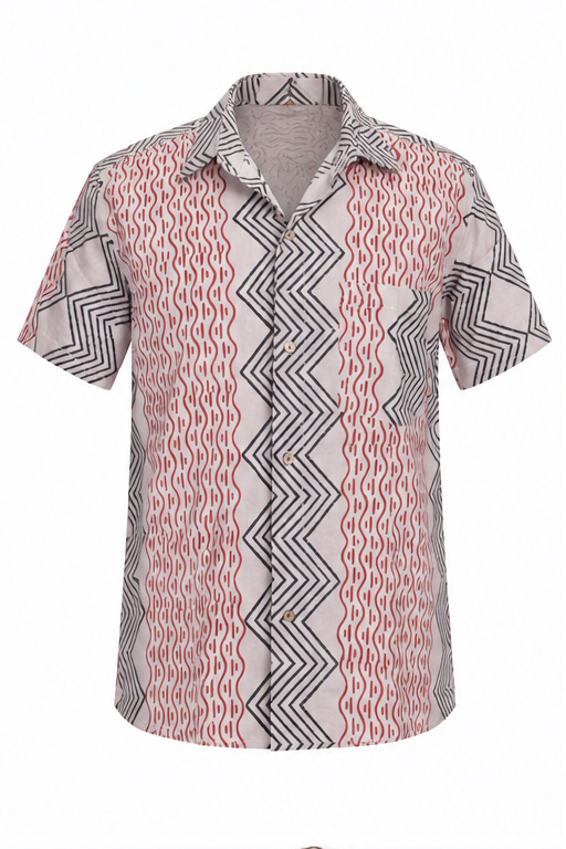Split Zigzag Stripes men's Hawaiian shirt — ghost mannequin front