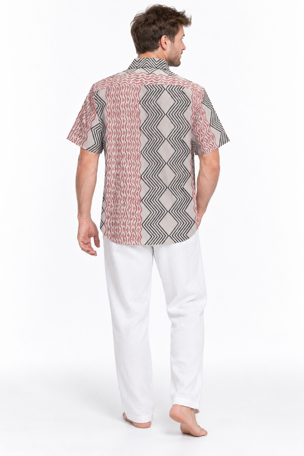 Split Zigzag Stripes men's Hawaiian shirt — model back