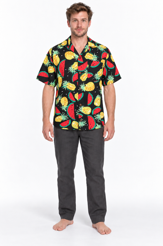Tropical Watermelon and Pineapple men's Hawaiian shirt — model front