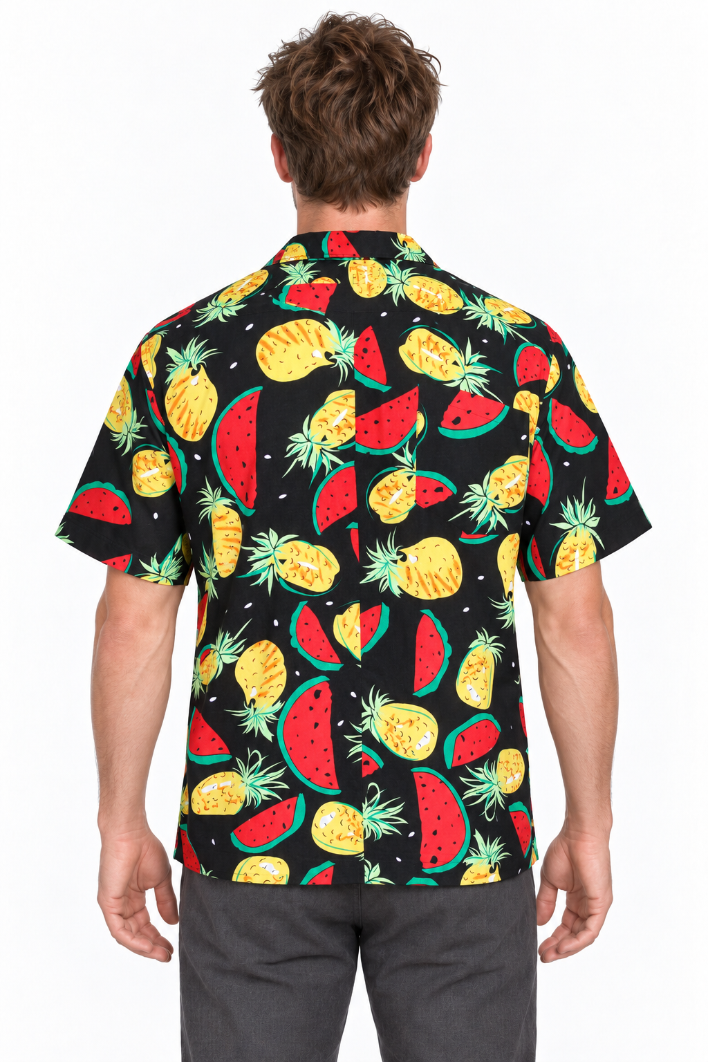 Tropical Watermelon and Pineapple men's Hawaiian shirt — model back