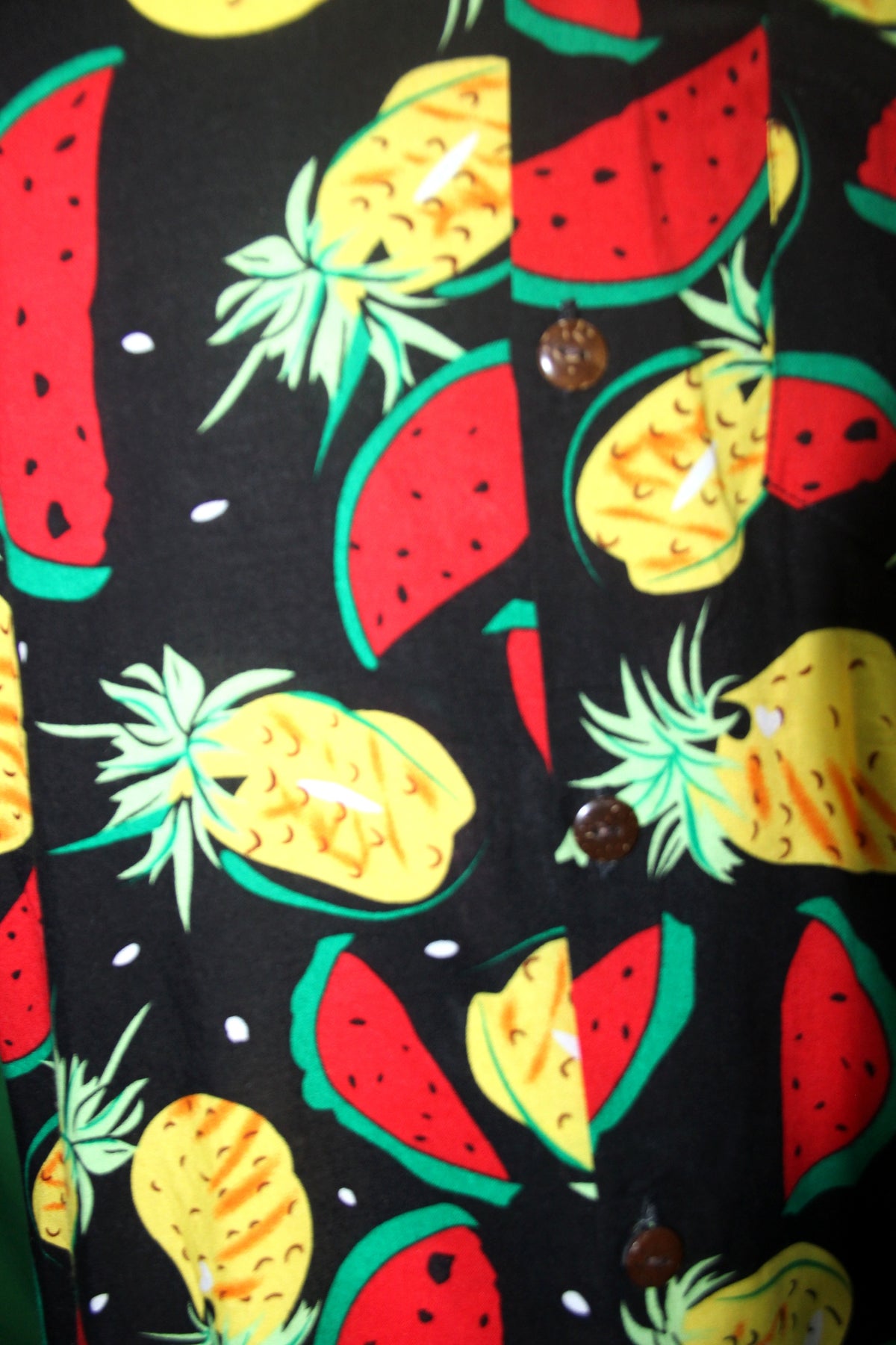 Tropical Watermelon and Pineapple men's Hawaiian shirt — fabric detail