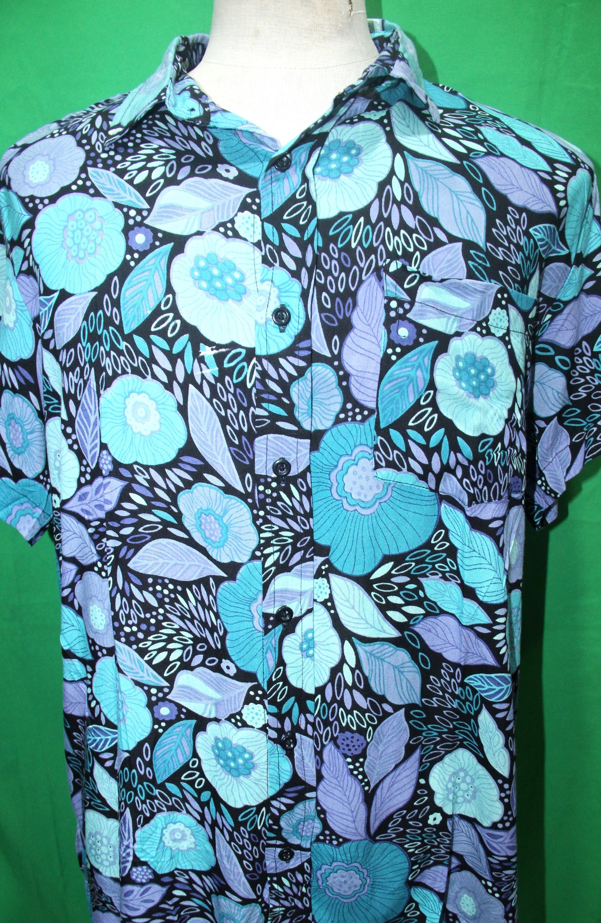 Turquoise Midnight Flowers men's Hawaiian shirt — full garment