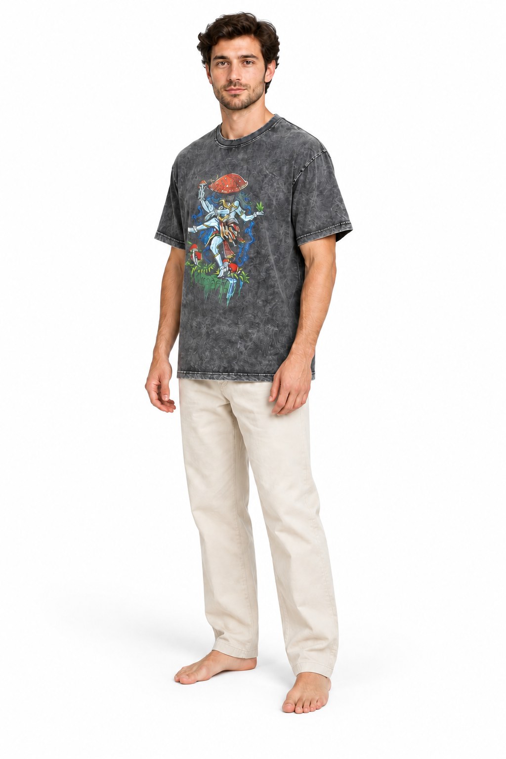 Mushroom Mystic men's T-shirt — three-quarter view