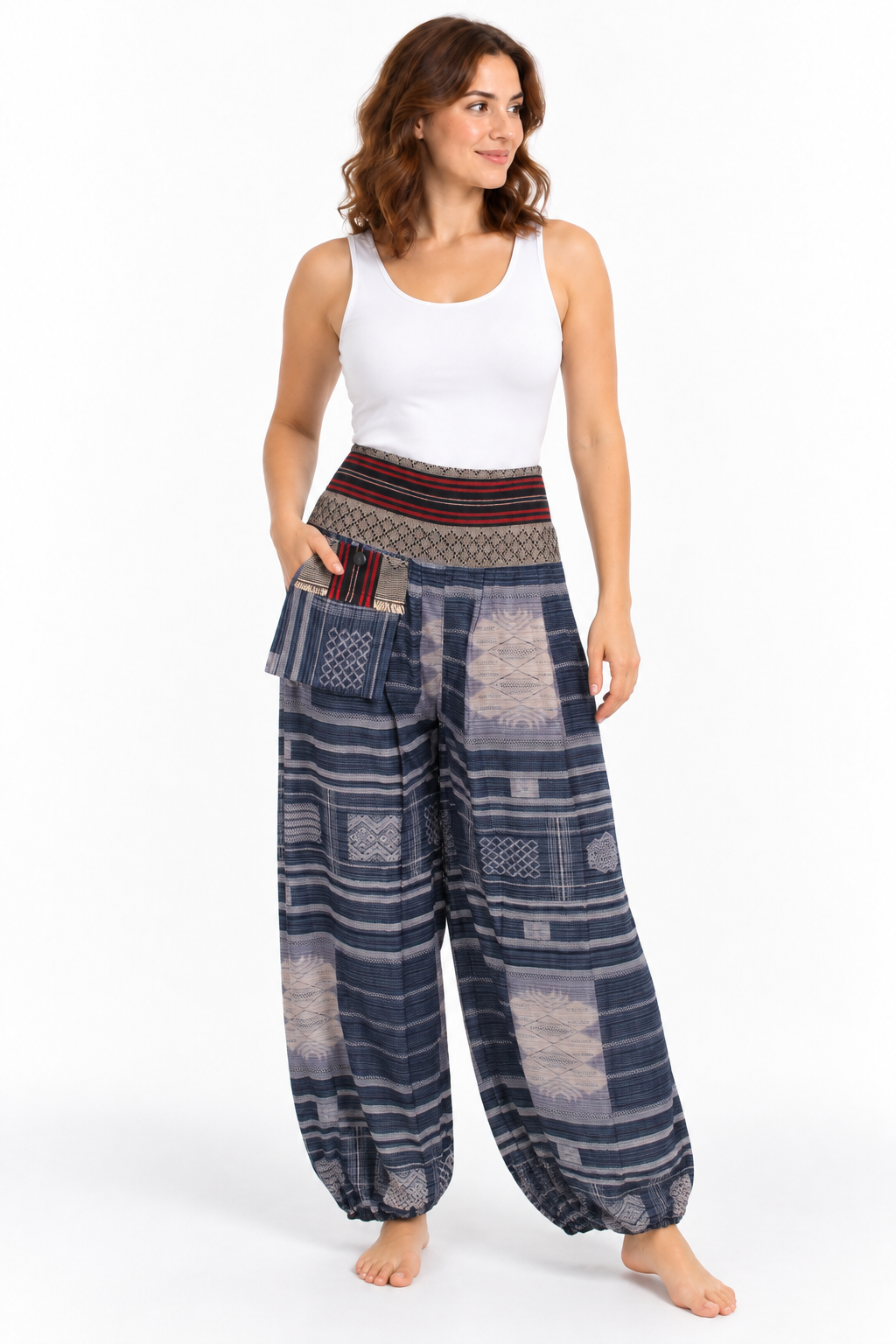 Navy Patchwork Harem Pants – product view 2